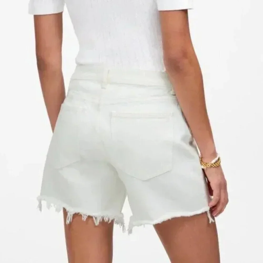 Madewell Brynn Long Shorts High Rise Raw Hem Button Fly White Size 27 NWT